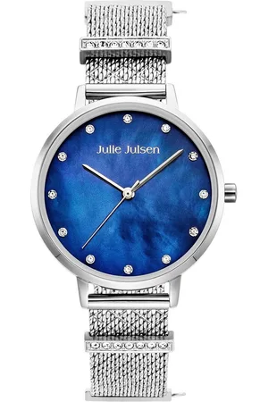 JULIE JULSEN Kwartshorloge CHARMING SILVER BLUE, JJW1231SME-34-2 Polshorloge, dameshorloge, charm horloge, zirkonia, PVD-gecoat