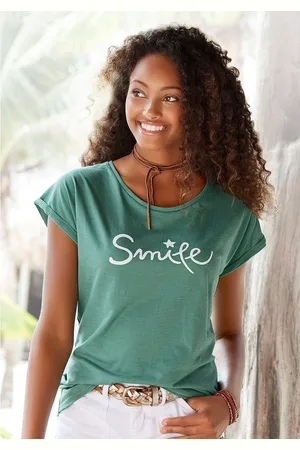 beachtime T-shirt Met frontprint "Smile" in een zachte katoenkwaliteit