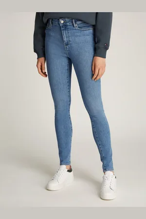 Tommy Hilfiger Skinny fit jeans Harlem Skinny High Waist met logo-badge, in blauwe wassing, in enkel-lengte
