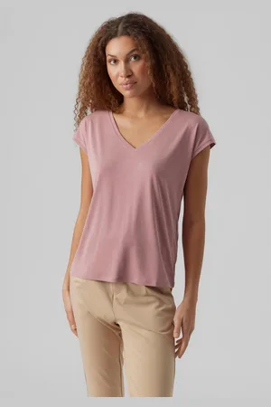 VERO MODA Shirt met V-hals VMFILLI SS V-NECK TEE GA NOOS in een materialenmix met tencel™ modal