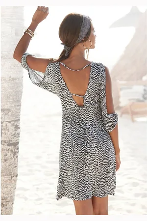 vivance collection Jerseyjurk met animal print en v-hals, 3/4 mouwen, zomerjurk, strandjurk