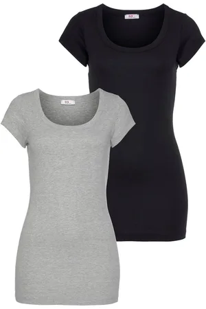 FLASHLIGHTS T-shirt figuurvolgende snit, effen, ronde hals (Set van 2)