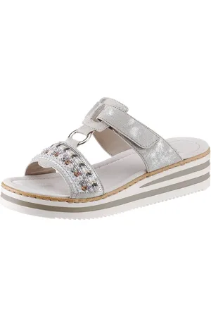Rieker Slippers , plateau, zomerschoen, pantoffels met decoratieve parels en pailletten