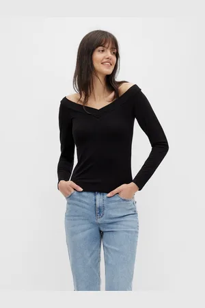 Pieces® Shirt met lange mouwen PCMALIVA LS OFF SHOULDER V-NECK TOP NOOS