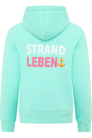Zwillingsherz Hoodie "Mijn Thuis" met geborduurd "strand"-schrift op de voorkant en achterkant