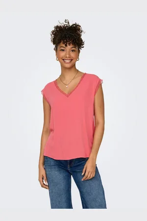 ONLY Shirt met V-hals ONLJASMINA S/S V-NECK LACE TOP NOOS PTM