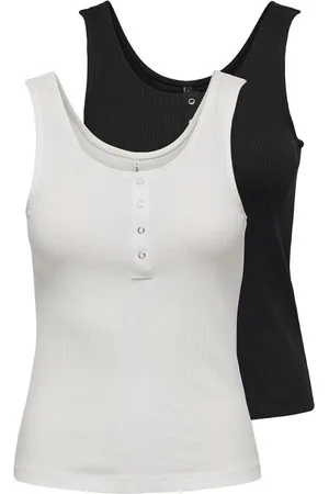 ONLY Geribde tanktop ONLSIMPLE LIFE S/L BUTTON TOP JRS CS 2PK (set, 2-delig)
