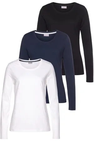 EASTWIND Shirt met lange mouwen Lange mouw, in basic-stijl, ronde halslijn, van katoen (Set van 3)