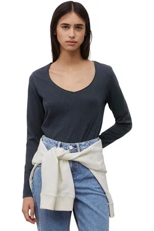 Marc O’ Polo Shirt met lange mouwen met rolrand langs de v-hals
