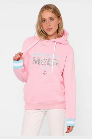 Zwillingsherz Hoodie "Gelukkig aan zee" met pailletten, capuchon en contrasterende boorden