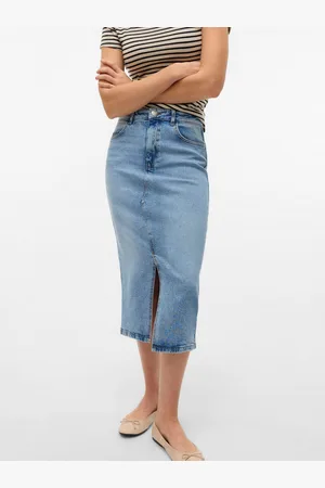 VERO MODA Jeans rok VMNATALIE HR MIDI DNM SKIRT MIX NOOS