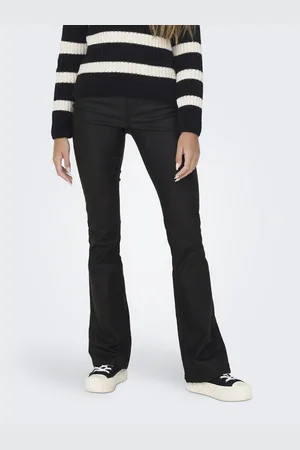 ONLY Imitatieleren broek ONLBLUSH MID WAIST FLARED COATED NOOS