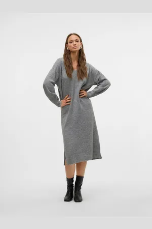 VERO MODA Gebreide jurk VMJUPITER LS V-NECK CALF DRESS BF