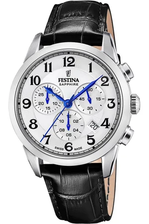 Festina Chronograaf Swiss Made Collection Quartz horloge, herenhorloge, datum, leren band, saffierglas, Swiss Made
