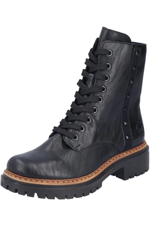 Rieker Veterlaarsjes , veterschoenen, blokhak, binnenrits en klinknagelversiering