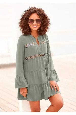 Lascana Lange blouse met kanten inzetstukken, tuniek, blousejurk, strandkleding