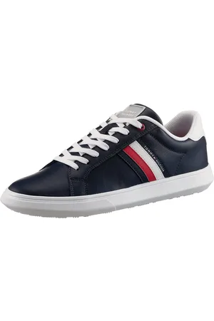 Tommy Hilfiger Sneakers ESSENTIAL LEATHER CUPSOLE met typische strepen, vrijetijdsschoen, lage schoen, veterschoen