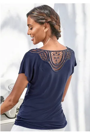 vivance collection Shirt met korte mouwen Met haakwerk aan de achterkant