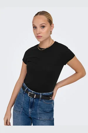 ONLY Shirt met korte mouwen ONLELINA S/S O-NECK SHORT TOP JRS NOOS