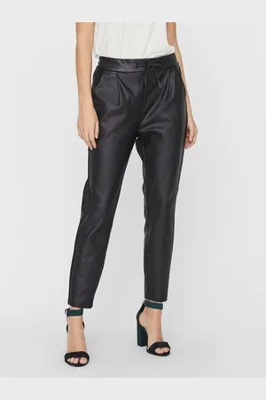 VERO MODA Imitatieleren broek VMEVA MR LOOSE STRING COATED PNT