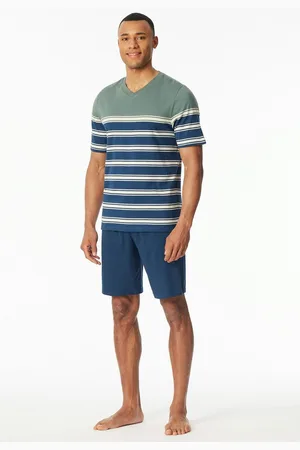 Schiesser Shortama "Casual Nightwear" Shirt met V-hals en geplaatste strepen (2-delig)