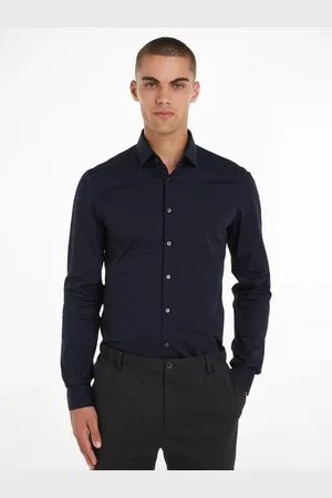 Calvin Klein Businessoverhemd POPLIN STRETCH SLIM SHIRT met kent-kraag, logoprint op borsthoogte