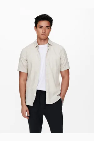 Only & Sons Overhemd met korte mouwen ONSCAIDEN SS SOLID LINEN SHIRT NOOS