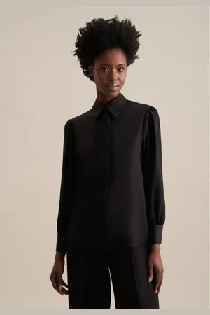 Seidensticker Overhemdblouse Zwarte roos Lange mouwen kraag uni