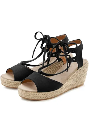 Lascana Sleehaksandaaltjes Zomerschoen Sandalette, sandaal met sleehak, bamboe-look & veters VEGAN