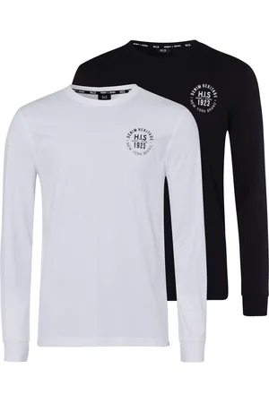 H.I.S Shirt met lange mouwen Lange mouwen, bedrukt, ronde hals, van 100% katoen (2-delig, Set van 2)