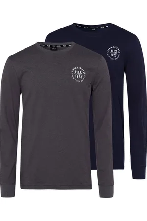 H.I.S Shirt met lange mouwen Lange mouwen, bedrukt, ronde hals, van 100% katoen (2-delig, Set van 2)
