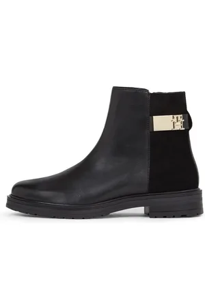 Tommy Hilfiger Laarsjes TH LOGO LEATHER MIX CHELSEA blokhak, business schoen, laarzen met th-sieraad