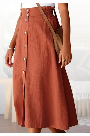 Lascana Zomerrok halflange rok van mix van linnen met knoopsluiting, midi rok, linnen rok