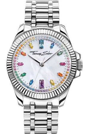 Thomas Sabo Kwartshorloge DIVINE RAINBOW Horloge, dameshorloge, zirkonia, aquamarijn, amethist, stalen armband