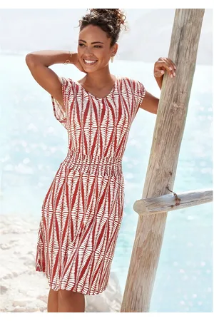 Lascana Jerseyjurk met brede smockband, kort zomerjurk met alloverprint