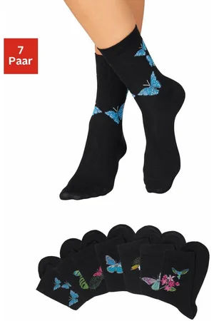 H.I.S Sokken met vlinder- en vogelmotieven (set, 7 paar)