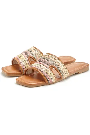 Lascana Slippers Mule, sandaal, open schoen in meerkleurige bamboe-optiek VEGAN