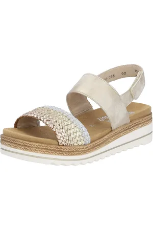Remonte Sleehaksandaaltjes ELLE-Collection , zomerschoen, sandaal, sleehak, met vlechtbandage in metallic-look