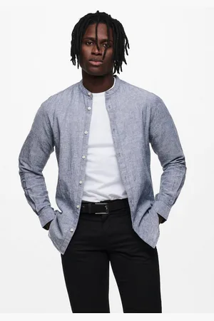 Only & Sons Overhemd met lange mouwen ONSCAIDEN LS SOLID LINEN MAO SHIRT NOOS