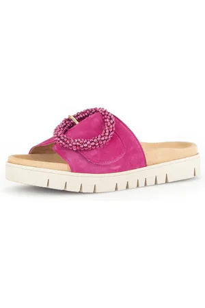 Gabor Slippers , plateau, zomerschoen, slippers met sierparels aan de decoratieve gesp