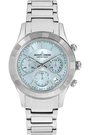 Jacques Lemans Chronograaf Venice Polshorloge, dameshorloge, leren band, stopwatchfunctie, datum, parelmoer