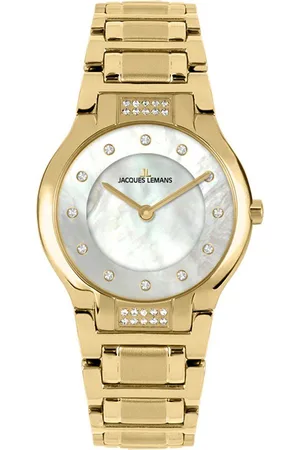 Jacques Lemans Kwartshorloge 1-2168F Polshorloge, dameshorloge, parelmoer wijzerplaat, witte topas-stenen, diamant