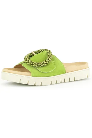 Gabor Slippers , plateau, zomerschoen, slippers met sierparels aan de decoratieve gesp