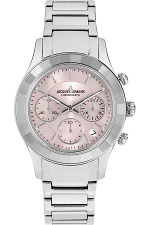 Jacques Lemans Chronograaf Venice Polshorloge, dameshorloge, leren band, stopwatchfunctie, datum, parelmoer
