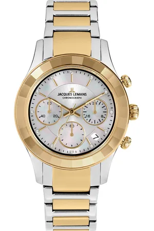 Jacques Lemans Chronograaf Venice Polshorloge, dameshorloge, leren band, stopwatchfunctie, datum, parelmoer