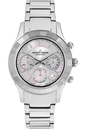 Jacques Lemans Chronograaf Venice Polshorloge, dameshorloge, leren band, stopwatchfunctie, datum, parelmoer