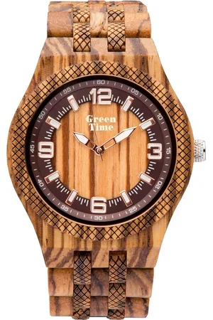 Green Time Kwartshorloge ZW113A Polshorloge, herenhorloge, houten horloge, lichtgevende wijzers