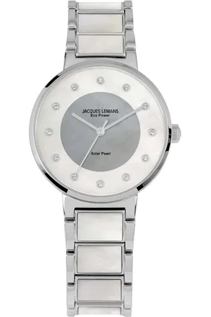 Jacques Lemans Solarhorloge Eco Power, 1-2108B Polshorloge, dameshorloge, parelmoer wijzerplaat, Swarovski-kristallen