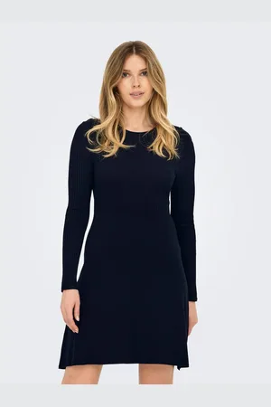 ONLY Midi-jurk ONLMILA SL BUTTON O-NECK DRESS EX KNT