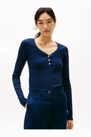 Tommy Hilfiger Shirt met lange mouwen SLIM HENLEY GB SCOOP-NK LS met ribstructuur, met metalen label